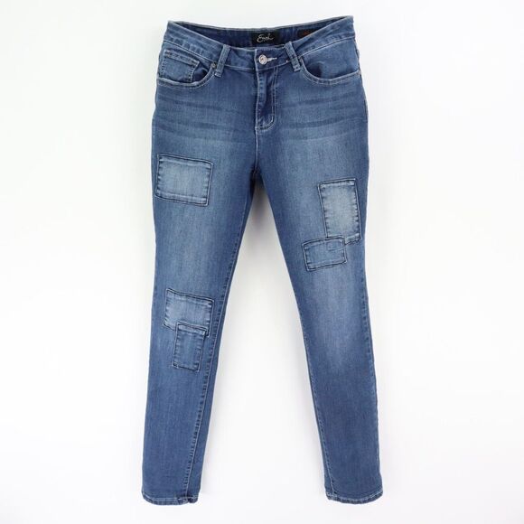 Earl Jean Skinny Jeans Patchwork Design Womens 8‎ Blue Mid Rise Stretch - Picture 1 of 9
